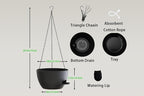 Hanging Planters, 3-Pack 10 Inch Self-Watering Pots with Drainage Holes and Chains, Matte Plastic Planters for Indoor/Outdoor Plant（Black）