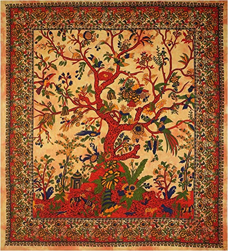 Orange Tree of Life Mandala Cotton Curtain Wall Hanging Mandala Window Door Curtains Wall Panels Hippie Boho Decor Tapestry Window Treatments Balcony Room Door Curtain - color: Orange Red, size: 52"W x 82"L (Pack of 1)