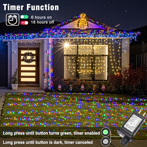 66FT 200 LED Outdoor String Lights, Plug in Connectable Christmas Lights Indoor Waterproof, 8 Modes Twinkle Fairy Lights Clear Wire for Outside Bedroom Garden Party Holiday Decorations, Multicolor - color: Multicolor, size: 66ft 200LED