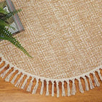 Collive Hand Woven Round Area Rug Soft Cotton Machine Washable Carpet 4ft Farmhouse Rugs with Tassels, Tan/Cream Circle Rugs for Bedroom Living Room Dining Room Table Office - color: Tan/Cream, size: 4' (Round)