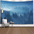 EMMTEEY Forest Tapestry Wall Hanging Abstract Tapestry Mystical Mountain Pine Forest in Fog Teen Tapestry 80X60 Tapestry Present for Families