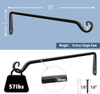 FEED GARDEN 15 Inch 2 Pack Hand-Forged Hanging Plant Bracket Heavy Duty Metal Plant Hangers for Outdoor Hanging Bird Feeders Lanterns Wind Chimes Black