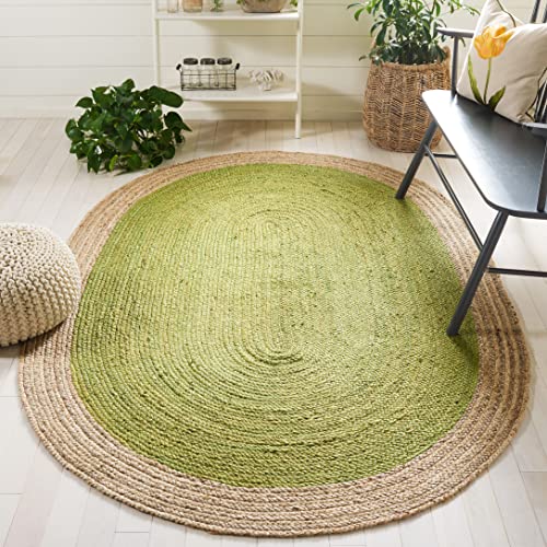 SAFAVIEH Natural Fiber Collection Area Rug - 2'6" x 4' Oval, Green & Natural Brown, Handmade Jute, Braided Border Design (NF801G) - color: Green/Natural, size: 2'6" x 4' (Oval)