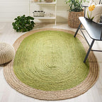 SAFAVIEH Natural Fiber Collection Area Rug - 2'6" x 4' Oval, Green & Natural Brown, Handmade Jute, Braided Border Design (NF801G) - color: Green/Natural, size: 2'6" x 4' (Oval)