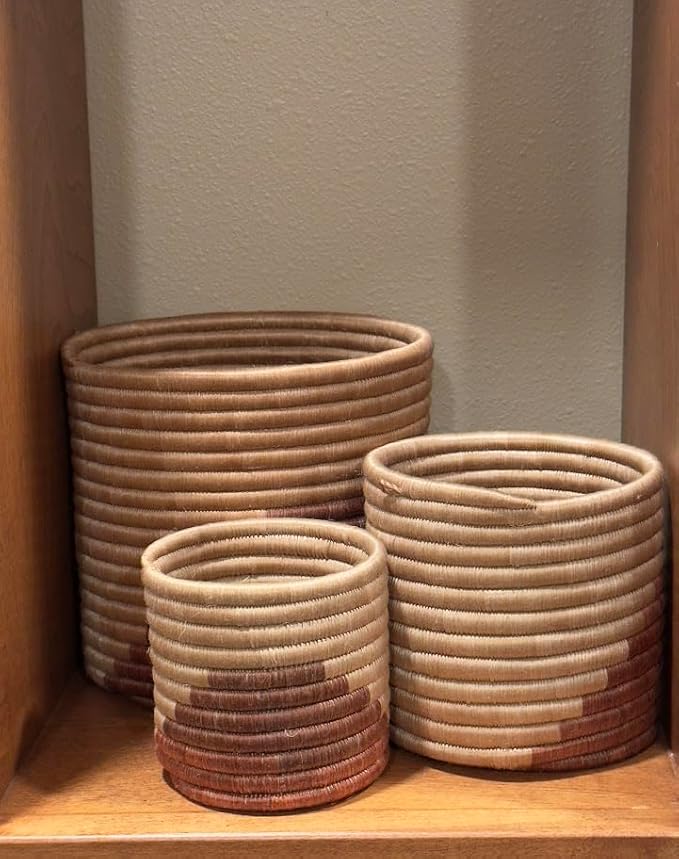 African Planter Baskets Sets of 3 Woven Sisal Baskets for Indoor Plant Pots Covers Home Decor Storage Organizer Gifts Zen Designs Arts and Crafts (Tan Brown)