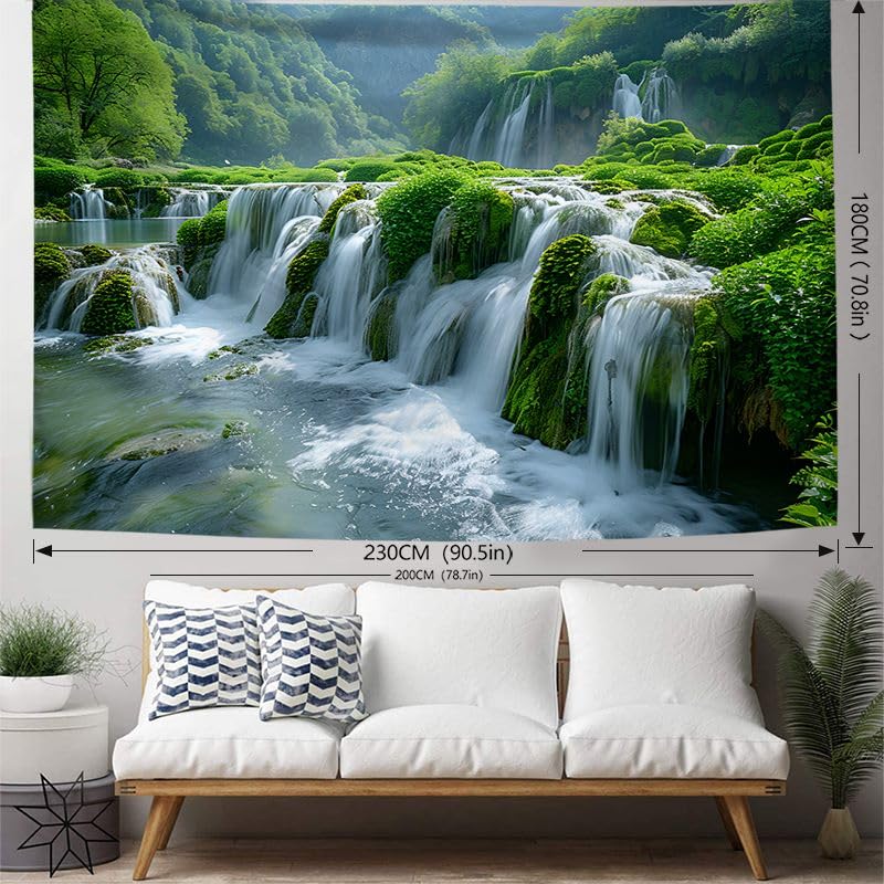 FENDROM Green Misty Forest Wall Tapestry Jungle Mountain Waterfall Nature Tapestry Tree Tapestries for Bedroom Living Room Dorm Decor - color: Waterfall, size: 90"L x 71"W