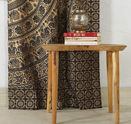 Popular Handicrafts Indian Hippie Bohemian Beautiful Elephant Color Mandala Curtain Panels Black Gold - color: Black Gold, size: 38"W x 83"L (Pack of 2)