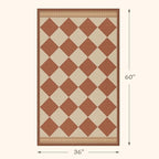 Terracotta Beige Diamond Checkered 3x5 Entryway Rug, Boho Easy Jute Indoor Outdoor Rug, Modern Farmhouse Washable Non Slip Porch Patio Rug for Kitchen, Balcony, Bedroom, Laundry Room, Mudroom