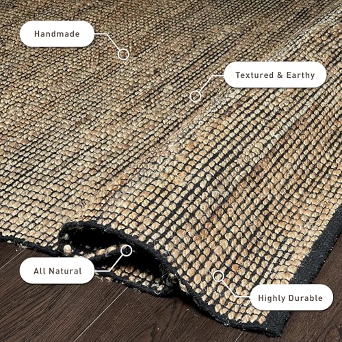 Chardin home 3x5 Jute Cotton Handwoven Area Rug | Braided Boho Farmhouse Rug in Natural Jute/Black | Rustic Vintage Floor Covering for Living Room, Bedroom, Kitchen, and Entryway - color: Natural Jute-black, size: 3' x 5' (Rectangular)