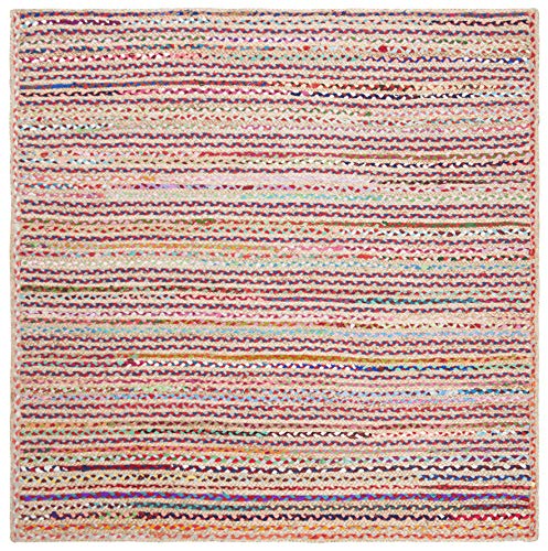 SAFAVIEH Cape Cod Collection Area Rug - 3' Square, Natural & Multi, Handmade Boho Braided Jute, Ideal for High Traffic Areas in Living Room, Bedroom (CAP251A) - size: 3' x 3' (Square)