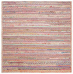 SAFAVIEH Cape Cod Collection Area Rug - 3' Square, Natural & Multi, Handmade Boho Braided Jute, Ideal for High Traffic Areas in Living Room, Bedroom (CAP251A) - size: 3' x 3' (Square)