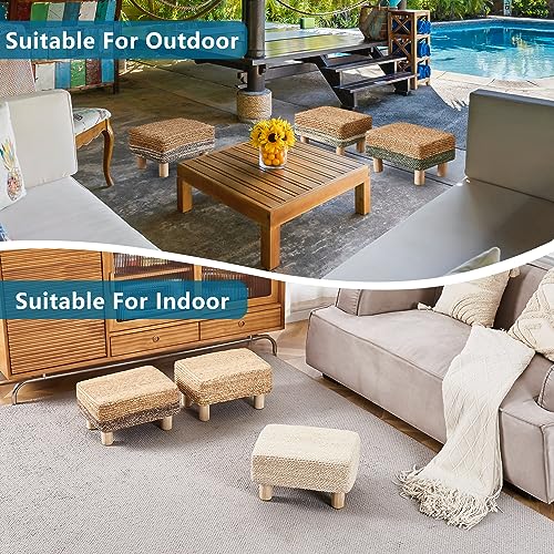 Wimarsbon Natural Seagrass Footstool Ottoman Rectangular Footrest Pouf Ottomans with Wooden Legs Hand Weave Step Stool for Living Room Bedroom Entryway Natural White - color: Natural White, size: 12"D x 16.5"W x 9.5"H