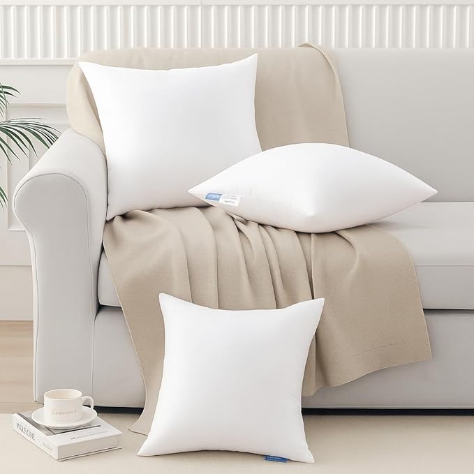 Leeden 22x22 Pillow Inserts, 22 Inch Decorative Throw Pillow Inserts, Soft Fluffy Square Throw Pillows for Couch, Sofa, Bed, and Home Decor White Cushion Pack of 2