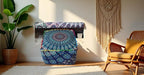 CRAFT KALA Indian Square Patchwork Traditional Pouf Cover Indian Living Room Pom Poufs Cover Decorative Designer Ottoman Home Living Footstool Chair Cover Ottoman Decor 18X18X14 inches, Blue Mirchi