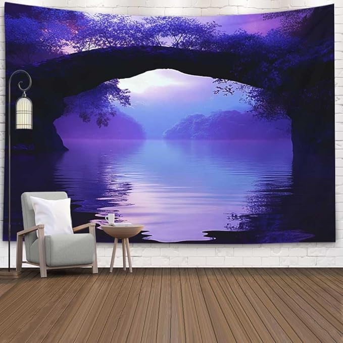 EMMTEEY Landscape Tapestry Romantic Purple Lake 60X50 Inch Ceiling Tapestry Wall Art Hanging Tapetries for Bedroom Living Room Dorm Décor