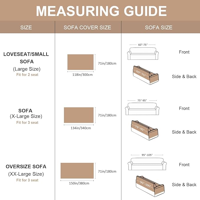 VClife Sofa Cover Bohemian Striped Pattern Couch Cover for 2 Cushion Sofa - Caramel Brown Creamy White Textured Sofa Slipcover Washable Furniture Protector for Couch Decorative Couch Cushion Cover
