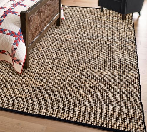 Chardin home 5x7 Jute Cotton Handwoven Area Rug | Braided Boho Farmhouse Rug in Natural Jute/Black | Rustic Vintage Floor Covering for Living Room, Bedroom, Kitchen, and Entryway - color: Natural Jute-black, size: 5' x 7' (Rectangular)
