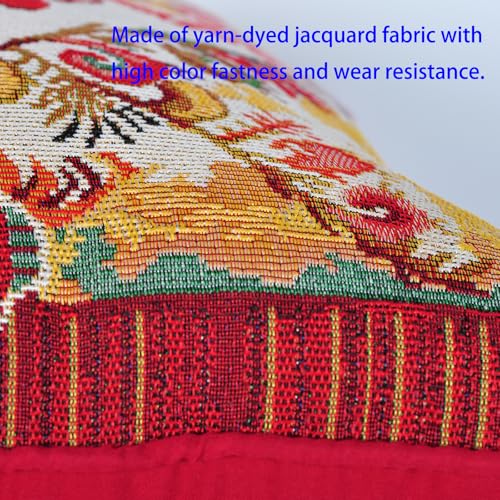 Jacquard Woven Throw Pillow Cover 18x18 Inch, Bohemian Medallion Tapestry Cushion Case, Red TC Fabric Back, Durable Piped Edges, Hidden Zipper Accent Pillow Shell for Sofa Couch Bed Decor - color: Crimson: Mandala Pattern