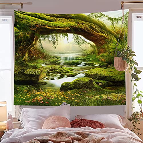 Llamazing Forest Landscape Home Decor - Living Room & Bedroom Magic Tapestry (Sunlight&Creek, 60''L51''W) - color: A Sunlight&Creek, size: 60"L x 51"W