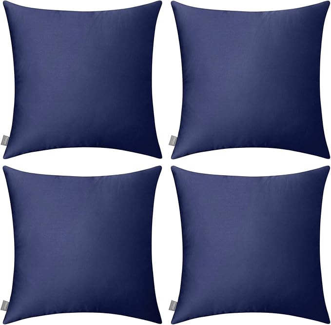 Thmyo 4-Pack 100% Cotton Comfortable Solid Decorative Throw Pillow Case, Square Cushion Cover Pillowcase Sublimation Blank Pillow Covers DIY Throw Pillowcase for Couch(16x16inch/40x40cm,Dark Blue)
