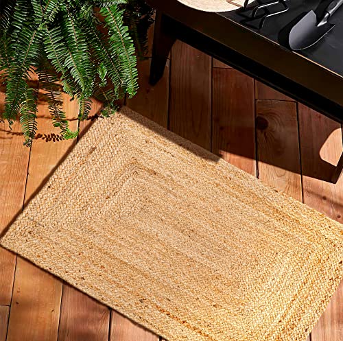 Savi Home Hand Woven Jute Braided Rug, 2'x3' - Natural, Reversible Boho Entry Area Rugs for Kitchen, Living Room, Farmhouse Indoor Outdoor Decorative Floor Rug, 24x36 Inches - color: Natural, size: 2' x 3' (Rectangular)