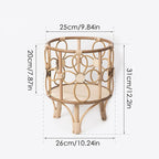 Plant Stand Hollow Stool - 31x26x25cm, Wood ABS Material, Rustic Brown, Pot Holder Shelf, Boho Display Rack | Creative Handwoven Rattan Style for Balcony Patio Living Room Indoor Garden Decor