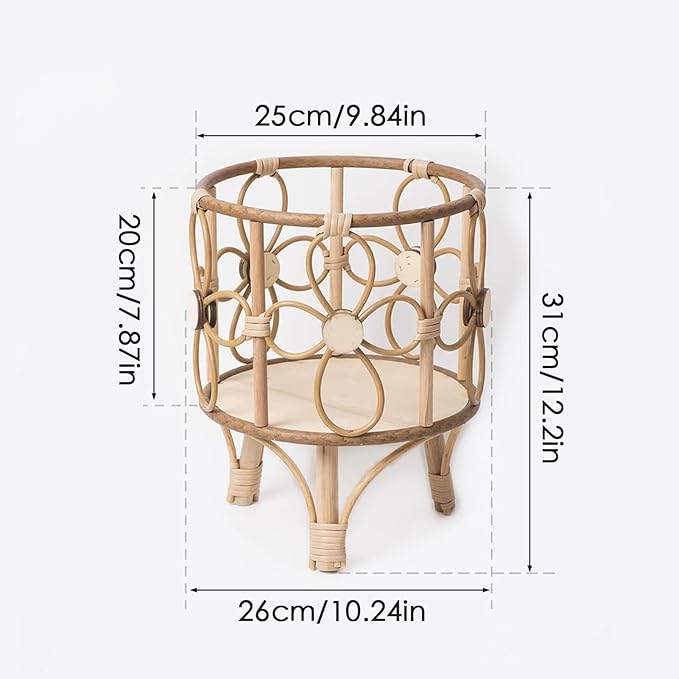 Plant Stand Hollow Stool - 31x26x25cm, Wood ABS Material, Rustic Brown, Pot Holder Shelf, Boho Display Rack | Creative Handwoven Rattan Style for Balcony Patio Living Room Indoor Garden Decor