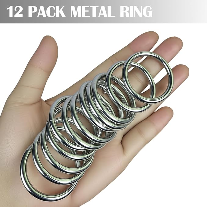 Ewparts Metal O Ring 1.5 inch Solid Metal Rings for Crafts 1.5 in 12 Pack 4mm Thick Heavy Duty 1 1/2 inch Welded O Rings Macrame for Sewing,Dog Leash,Dog Collor,Macrame Plant Hanger