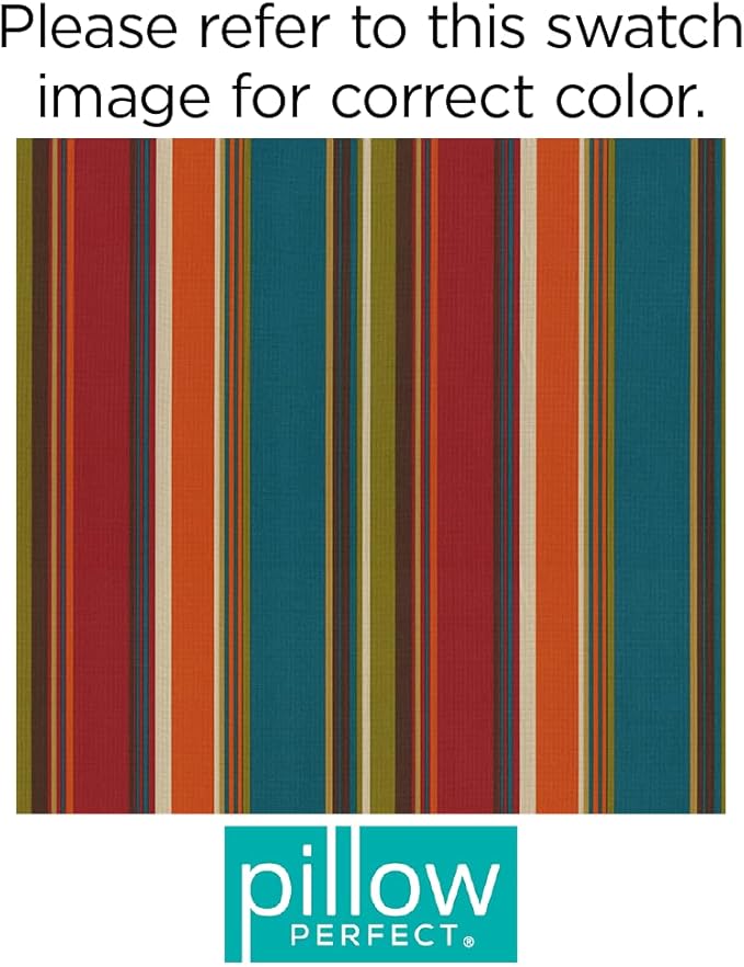 Pillow Perfect Stripe Indoor/Outdoor Chair Seat Cushion, Tufted, Weather, and Fade Resistant, 19" x 19", Red/Brown Westport, 2 Count