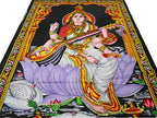 Goddess Saraswati batik sequins Cotton Wall Hanging yoga Painting : Size 43"x30" Inches - color: Saraswati