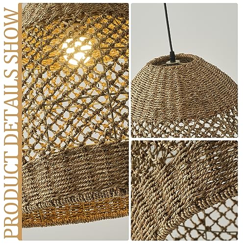 Rattan Pendant Light 13.77" Rustic Hand-Woven Wicker Hanging Light 1-Light Water Plants Rattan Chandelier for Dining Living Bedroom Kitchen Farmhouse - color: Natural Oval Rattan, size: 13.77" 1-Light