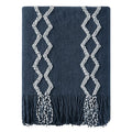 BOURINA Fluffy Chenille Knitted Fringe Throw Blanket Lightweight Soft Cozy for Bed Sofa Chair Throw Blankets, Navy 50" x 60" - color: A-navy, size: 50"×60"