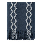 BOURINA Fluffy Chenille Knitted Fringe Throw Blanket Lightweight Soft Cozy for Bed Sofa Chair Throw Blankets, Navy 50" x 60" - color: A-navy, size: 50"×60"