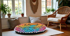Round Mandala Floor Pillow Cover Seating Cushion Throw Cover Hippie Decorative Bohemian Ottoman Pouf Cover, Pom Pom Pillow Cases,Boho Indian 22 Inches (Multi Flower)