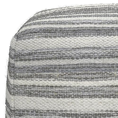 SIMPLIHOME Carina Contemporary Square Woven Pouf in Black Melange, White Wool for the Living Room, Bedroom and Kids Room - color: Black Melange, White, style: Wool Pouf