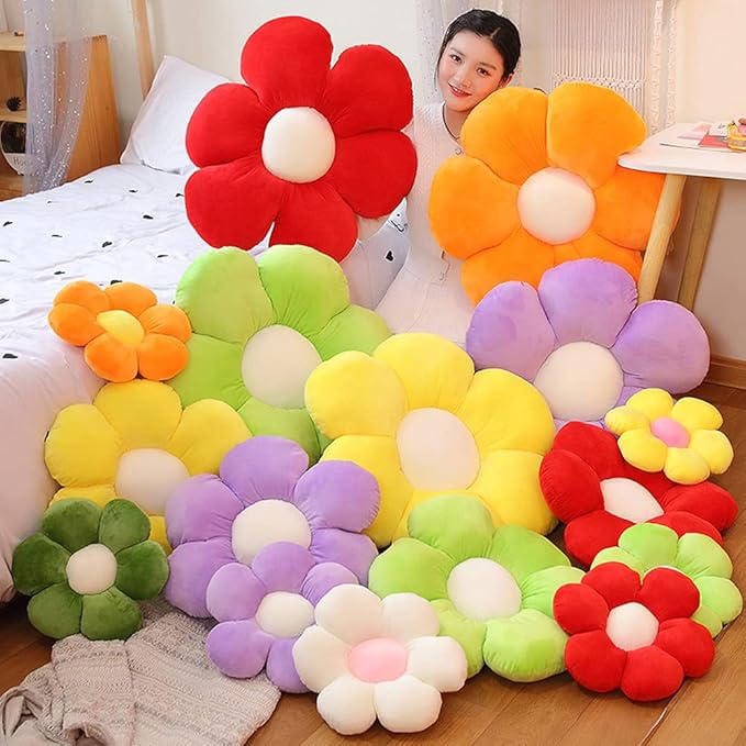 lannery Flower Plush Throw Pillows, Flower Floor Pillow Seating Cushion Toy for Reading, Room, Watching TV (11.8", Yellow-1)