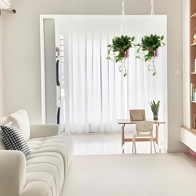 2 Pack Macrame Plant Hanger Indoor, Indoor Outdoor Hanging Planter Basket Decorative with 4 Hooks, Flower Pot Holder for Boho Home Decor (White)