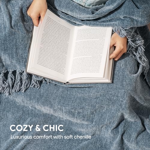 RECYCO Throw Blanket Soft Cozy Chenille Throw Blanket with Fringe Tassel for Couch Sofa Chair Bed Living Room Gift (Dusty Blue, 50'' x 60'') - color: Dusty Blue, size: 50'' X 60''