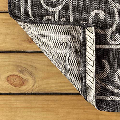 JONATHAN Y Vintage Filigree Indoor Outdoor Round Area Rug 3 Ft Black/Gray, Charleston Textured Weave for Backyard, Patio, Porch, Easy-Cleaning, High Traffic, Pet-Friendly, Non-Shedding (SMB106G-3R) - color: Black/Gray, size: 3'1" (Round)