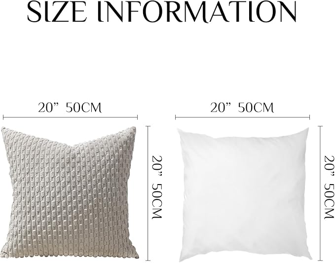 Softalker Throw Pillow Covers 20x20 Inch, Set of 4, Soft Corduroy Boho Stripe Decorative Pillow Cover, Couch Fluffy Pillow Cover for Farmhouse Home Decor Bed Living Room, Grey/Beige