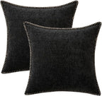 MIULEE Pack of 2 Couch Throw Pillow Covers 18x18 Inch Black Farmhouse Decorative Pillow Covers with Stitched Edge Soft Chenille Solid Dyed Spring Pillow Covers for Sofa Bed Living Room
