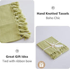 Simple&Opulence Boho Linen Throw Blanket for Bed, Couch, 50”x70” Pre-Washed Fringed Vintage Decorative Woven Blanket with Tassels, Breathable Durable Cozy Farmhouse Decor for All Seasons(Lime Green)