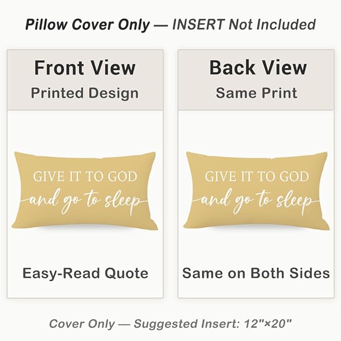 Decorative Throw Pillow Covers 12x20 Inch Set of 2 – Yellow Christian Lumbar Pillowcase – Give It to God and Go to Sleep/Relax God’s Got This – Spring Summer Faith Bedroom Bed Decor