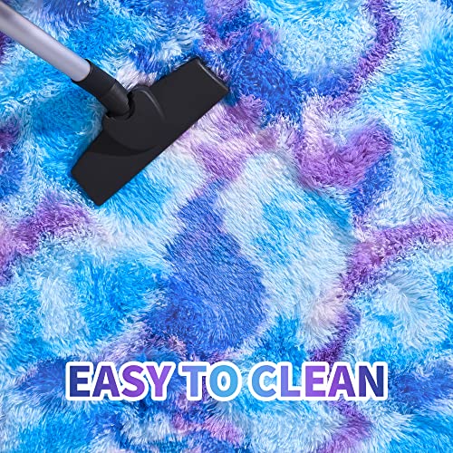 junovo Ultra Soft Washable Shaggy Rug - Non-Slip Oval Carpet for Nursery, Kids Bedroom & Home Decor (2.6x5.3ft Tie-Dye Blue Purple) | Plush Fluffy Floor Mat for Cozy Living Spaces - color: Tie-dye Blue Purple, size: 2.6' x 5.3'