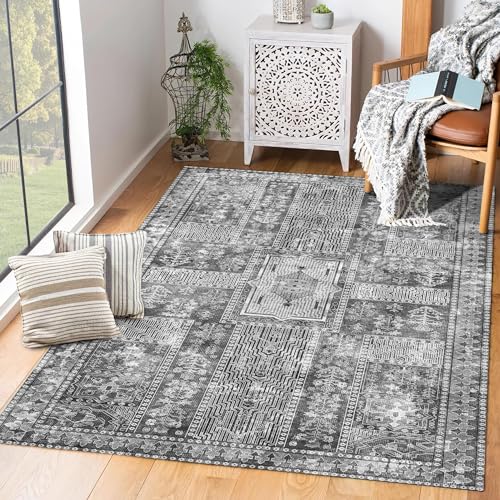 YARNSCAPE Vintage 3' x 5 ' Washable Area Rug - Stylish Indoor Rug for Living, Dining or Bedroom - Lightweight Carpet with Non-Slip Backing - Foldable for Easy Placement and Maintenance - Grey - color: Vintage-grey, size: 3' x 5' (Rectangular)