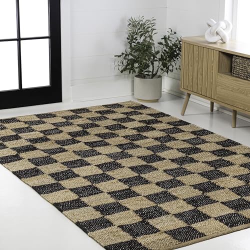 JONATHAN Y Theo Woven Jute Checkerboard Natural/Black Indoor Area Rug, 4x6, Modern, Farmhouse, Rustic, Lodge, Easy-Cleaning for Living Room, Bedroom, Kitchen, Non-Shedding (NRF203B-4) - color: Natural/Black, size: 4' x 6' (Rectangular)
