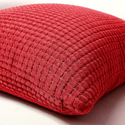 Softalker Throw Pillow Covers 12x20 Inch, Set of 2, Soft Corduroy Boho Stripe Decorative Pillow Cover, Couch Fluffy Pillow Cover for Farmhouse Home Decor Bed Living Room, Red - color: Yml Red, size: 20" x 12" (Pack of 2)