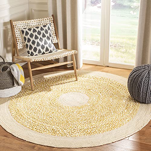 SAFAVIEH Cape Cod Collection Area Rug - 3' Round, Gold & Natural, Handmade Braided Jute & Cotton, Ideal for High Traffic Areas in Living Room, Bedroom (CAP210D) - color: Gold/Natural, size: 3' (Round)