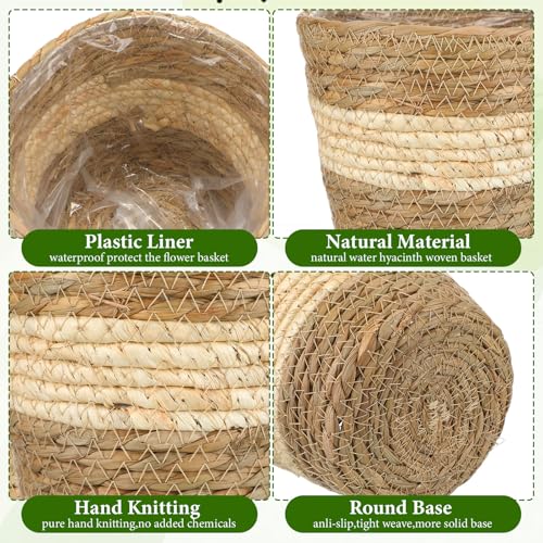 AceOrbit 12 Pcs Wicker Plant Basket Bulk with Liners Woven Planter Baskets Bulk for Indoor Outdoor Seagrass Plants Woven Wicker Baskets for Flower Pots Cover and Room Decor (Small,Bohemian) - color: Bohemian, size: Small