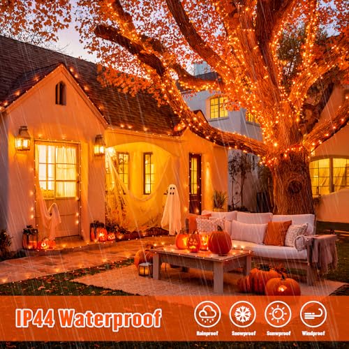 JMEXSUSS 2 Pack Solar String Lights Outdoor Waterproof, Total 66 FT 200 LED Solar Christmas Lights Outdoor, Twinkle Light for Christmas Tree Outside Garden Yard Xmas Decor, Orange - color: Orange, size: 100LED*2